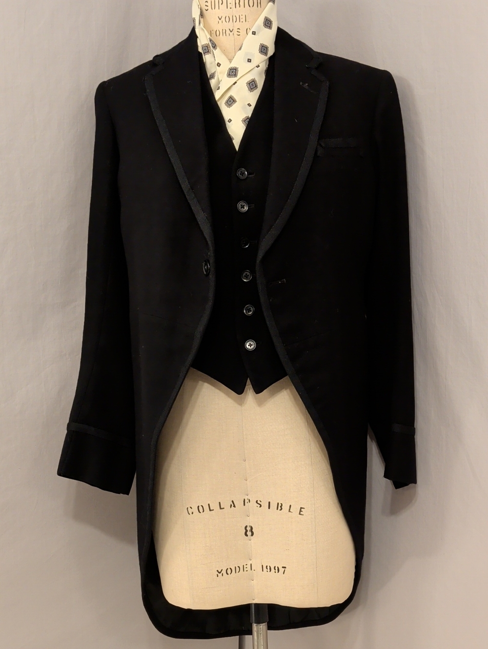 Vintage Mourning Coat Classic Black Jacket Men's Tailcoat w Matching Waistcoat